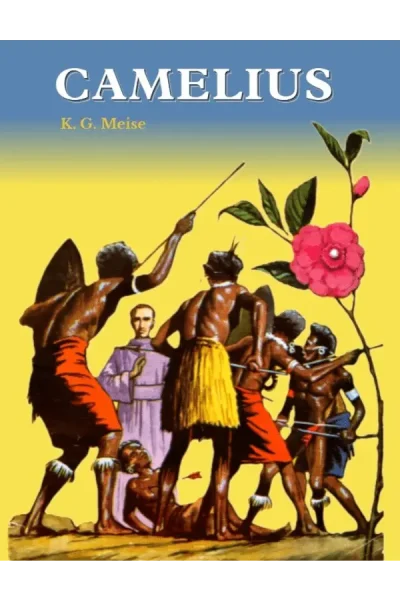 Cover des Romans „Camelius“ von K. G. Meise mit historischer Szene und roter Kamelienblüte